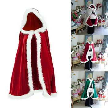 Kvinder Christmas Red Velvet Santa Claus Lag Tøj Deluxe-Kappe Kappe med hvide Fluffy Trim Prinsesse Cardigan Tøj