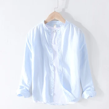 Stå Krave Shirts Til Mænd Bomuld Klassisk Slim Fit Minimalistisk Afslappet Langærmet Skjorte Y2547