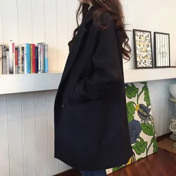 Ny Tynd Uld Blanding Frakke Kvinder med Lange Ærmer Turn-down Krave Outwear Jakke Casual Efterår og Vinter Frakke koreansk Stil