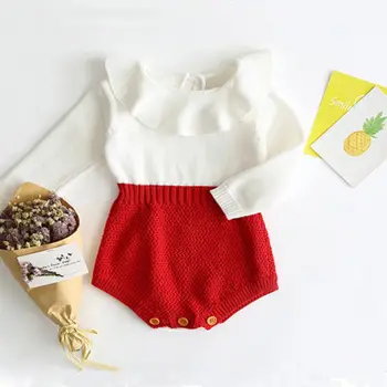 Søde Nyfødte Baby Pige langærmet strik syning Romper Varm Buksedragt Tøj Tøj