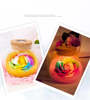 LED-Romantiske Rosa Blomst Fjernbetjening lys Flaske Lysdæmper Lampe Nat Lys Blomst Flaske Kreativ Gave Til Pige Hjem dekoration