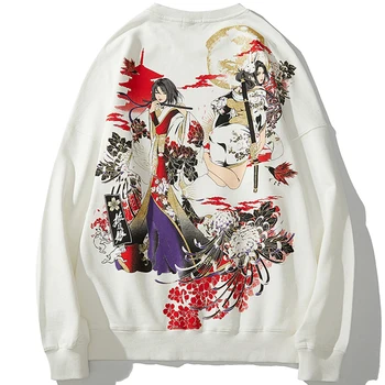 Aolamegs Sweatshirt Mænd Japansk Retro Samurai Print Harajuku Pullover Mode Afslappet Baggy Hættetrøjer Hip Hop Streetwear Efteråret