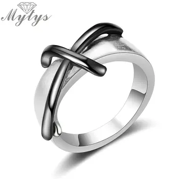 Mytys Trendy Fashion Sort Sølv To Tone Guld Mix Farve Ring på Tværs af Geometriske Fashion Statement Ringe til Kvinder R1997