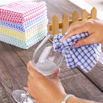Køkken Håndklæde i Bomuld Absorberende Køkken Vaske Klude til Retter Genanvendelige Skål Rengøring Klud Husstand viskestykker