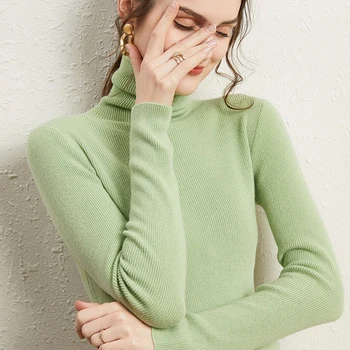 Cashmere Sweater Kvinder 2020 Pullover Strikket Uld Top Snor Tøj Pige Ren Blød Bunke Bunke Krave Solid Farve MXY023
