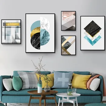 Abstract Marmor Kunst Geometriske Blå Plakater, Lærred Maleri Udskriver Væg Kunst Billeder til stuen Office Home Decor Gave