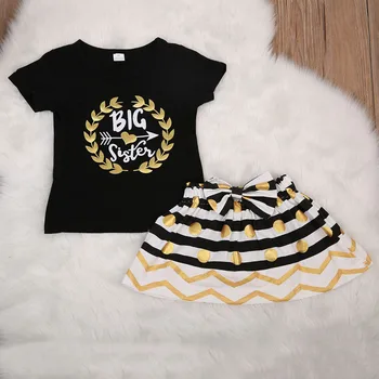 2018 Søster Familie Matchende Sæt Mode Dejlige Søde Spædbarn Baby Piger Romper T-shirt Print Nederdel 2 Style Tøj sommerfest