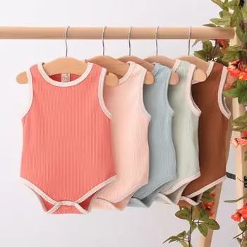 2020 Baby Sommer Tøj Spædbarn Baby, Dreng, Pige Tøj Buksedragt Ærmeløs Ribbet Bodysuit Solid Outfit 3-24M
