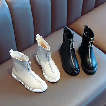 2020 Nye Efteråret Piger' støvler PU læder syning foran lynlås Download-high fashion støvler Behagelig og skridsikker Prinsesse støvler