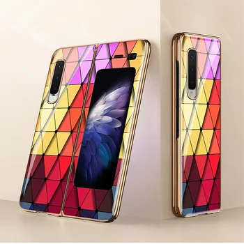 Mønstret Hærdet Glas Tilfældet For Samsung Galaxy Fold 5G Tilfælde Luksus Plating ramme Hårdt Glas Cover Til Samsung Galaxy Fold