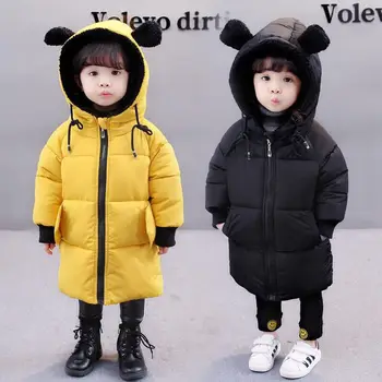 Kæmpe Udsalg!!! Nye Fashion Vinter børnetøj Jakke Til Piger Tykkere Pelsen er Lang og Bærer Øre Hætteklædte Parkacoats Solid lynlås