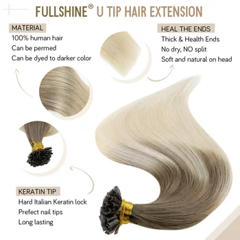 Fuld Skinne U Tip Hair Extensions Fusion Hair Balayage Farve Keratin Glue Perler Prebonded Menneskehår Extensiones50g Maskine Remy