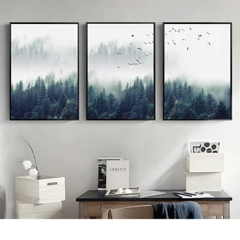 Nordisk stil skov maleri, landskab sofa baggrund væggen stue lærred maleri
