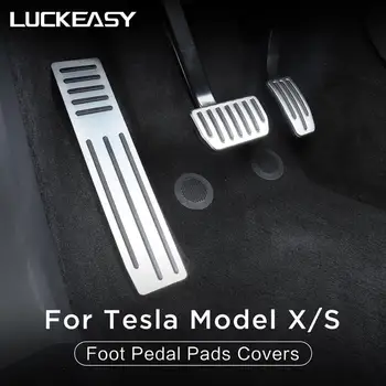 LUCKEASY tilbehør til bilen interiør ændring for Tesla model X Tesla model S, rustfrit stål, PVC fodpedal puder dækker 3STK
