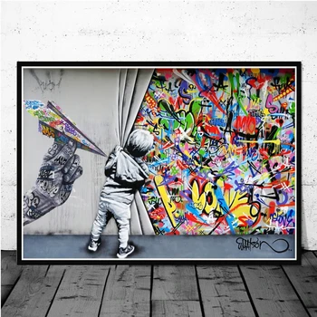 Stor Størrelse Banksy Kunst Lærred Plakater og Prints Sjove Aber Graffiti, Street Art Wall Billeder til Moderne Hjem Room Decor