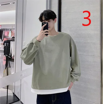 Koreansk mode mænds langærmet T-shirt studerende casual-smuk ensfarvet skjorte