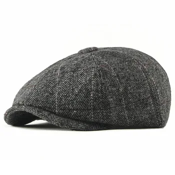 Uld Avisdrenge Caps Mænd Sildeben Fladskærms Caps Britiske Gatsby Cap Efteråret Vinteren Uldne Kørsel Hatte vintage hat