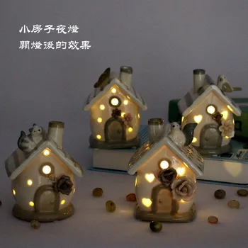 Kreative Keramiske Håndværk Nordiske Hvid Porcelæn Hus Nightlight Egern Dyr Fødselsdagsgave Hjem Dekoration Tilbehør