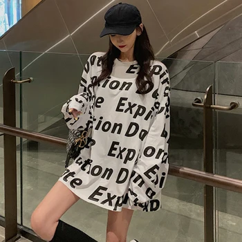 Kvinder tøj 2019 efteråret vogue streetwear koreansk stil toppe casual brev print plus size langærmet t-shirt femme
