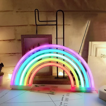 Søde Regnbue Form Neon LED Nat Lys Kreative Part Hjem Soveværelse Dekorativ Lampe for Børn Voksne Børn gave