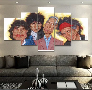 Maleri Lærredstryk Plakat Moderne 5-Panel Musik Af Rolling Stones Hjem Indrettet Til Stue Kunst Væg Kunst, Modulære Billede