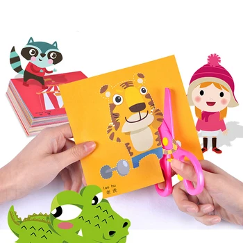 100pcs/set Børn Tegnefilm Farve Papir Folde Og Skære Legetøj/børn Kingergarden Kunst Håndværk DIY Montessori Pædagogisk Legetøj