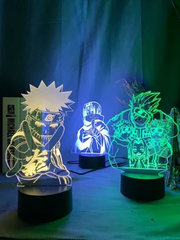 Anime Naruto Uzumaki Led Nat Lys Team 7 Sasuke Kakashi Hatake Kids Soveværelse Nightlight Itachi Uchiha 3d-Lampe Barn Xmas Gave