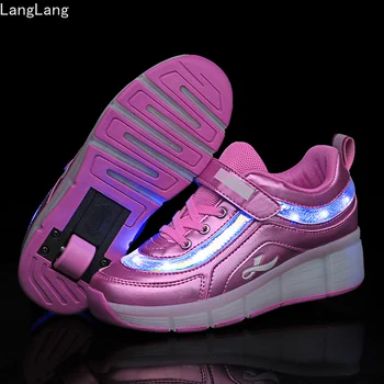 USB-Opladning Mode Piger Drenge LED Lys Roller Skate Sko til Børn Sneakers Hjul Ene Hjul