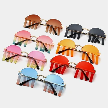 SHAUNA Unikke Semi-Runde Uindfattede Solbriller Kvinder Ins Populære Lille Rektangel Vedhæng Brillerne Mænd Sol Briller UV400