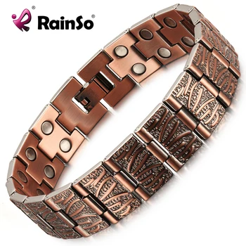 RainSo Vintage Ren Kobber Magnetiske smertelindring Armbånd til Mænd Terapi Dobbelt Række Magneter Kæde Homme Drop-ship 2020