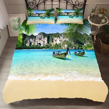 Strøelse Sæt 3D Printet Duvet Cover Sæt sengelinned-Stranden og Havet Bølge Træ boligtekstiler for Voksne Sengetøj med Pudebetræk #HL16