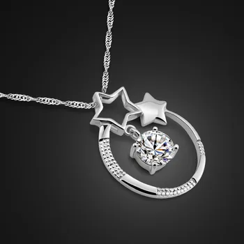 Høj kvalitet, mode brand smykker massiv 925 sølv 5A zircon stjerne vedhæng halskæde charme kvinde sterling sølv kæde gave