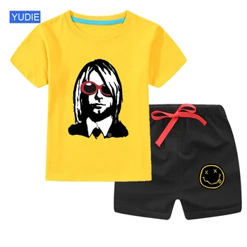 Børns sæt Tøj 2020 Sommeren Afslappet Baby Dreng Pige Sæt Småbørn Tøj Passer Kurt Nirvana T-shirt Børn 2STK Sjove Hip Hop