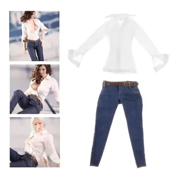 1:6 Kvindelige langærmet Hvid Skjorte & Jeans til 12 tommer Anime Figur Model Organer
