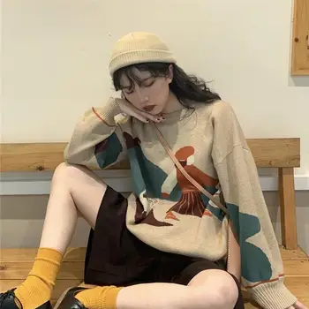 Kvinder Trøjer Trøjer Tegnefilm Print Harajuku Løs Dejlige Hunner Fritid Smarte Trendy Alle-match Outwear Studerende Retro Street
