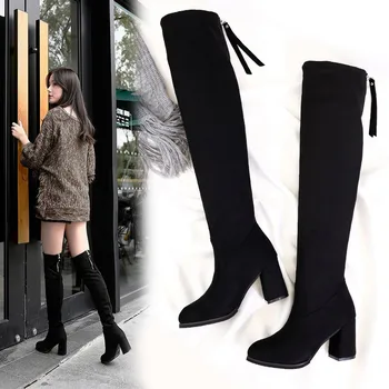 2020 vinter nye damer mode komfortable plus bomuld varme støvler kvinder casual sexy Flok Zip-sort høj hæl støvler mujer c96