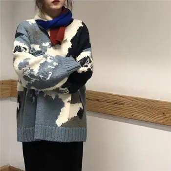 2020 Forår Og Efterår Nye Sweater Stor Version Pullover Sweater Løs Camouflage Jacquard Sweater Kvinder