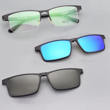 En halv Frame Briller Mænd Spænde Polariserende Clip-on Solbriller Magnet Rustfrit Stål Night Vision Goggles Kørsel Recept