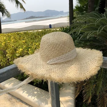 Strå hat kvindelige solid farve sommeren sammenklappelig fiskeren hat solhat solcreme sol hat