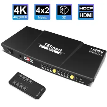 TESmart 4x2 HDMI Matrix Switch-Splitter, 4K@60Hz HDMI Omskifter Boks,4 i 2 Ud med IR Fjernbetjening Understøtter HDCP 2.2 18Gb