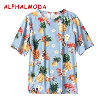 ALPHALMODA 2018 Sommeren Kvinder Trendy Trykt Mønster t-shirts Tropiske Frugter Print Kvindelige Populære Kort-langærmet t-shirts