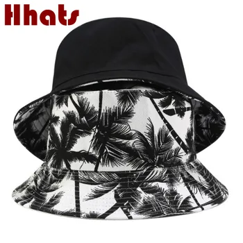 Trykt Coconut Tree Reversible Bucket Hat Hip Hop Dobbelt Side Palm Tree Fiskeren Hat To Sider Bære Fiskeri Cap Stranden I Panama