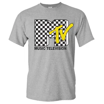 2020 Ny Solid Farve MTV Skjorte sort og Hvid Mønstret Print Streetwear Mænd, Kvinder, Sport, Casual-O-Neck t-shirt af Bomuld Shirt, Toppe M