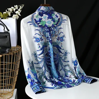 2021 Foråret Kvinders Lange Ærmer Turn Down Krave Kinesisk Stil Retro Print Chiffon Shirts Kvindelige Skjorte Bluse Toppe A3580