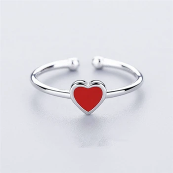 925 Sterling Sølv, med Rødt Hjerte Temperament Sød Personlighed Frisk Mode Korea Kvindelige Søde Resizable Åbne Ringe SRI129