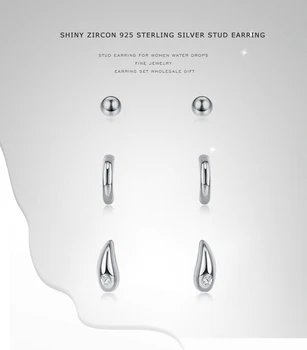 SILVERHOO Nye Super Shiny Zircon 925 Sterling Sølv Stud Øreringe til Kvinder Vanddråber Fine Smykker Øreringe Sæt Engros Gave