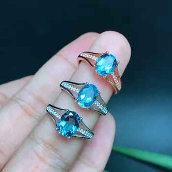 [MeiBaPJ]Klassiske Store Naturlige London Blue Topas Ædelsten Ring til Kvinder i Ægte 925 Sterling Sølv Fine Smykker