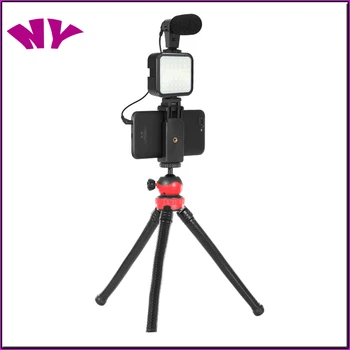 Smartphone Video Kit-Telefon Fotografering Live VLog Sæt Indeholder Stativ Phone Clip-LED Lyser Håndholdte Mikrofon Stabilisator
