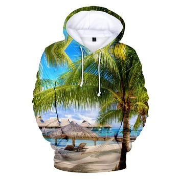 Smukke Beach-Coconut Tree Hættetrøjer Mænd Kvinder 3D-Print Hætteklædte Harajuku Pullover 3D Hoodie Mænds/Kvinders Oversize Sweatshirts