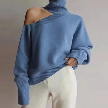 Sexet Off Skulder Strikket Sweater Kvinder Elegante Solid Tynde Slank Pullover og Sweater Efterår og Vinter Jumpere sudadera mujer